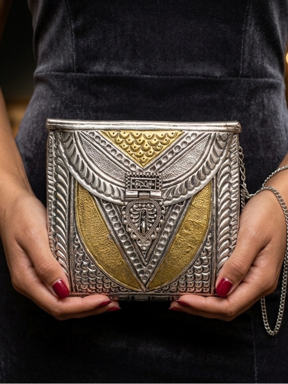From St Xavier Metal Bag Silver & Gold Handmade Em